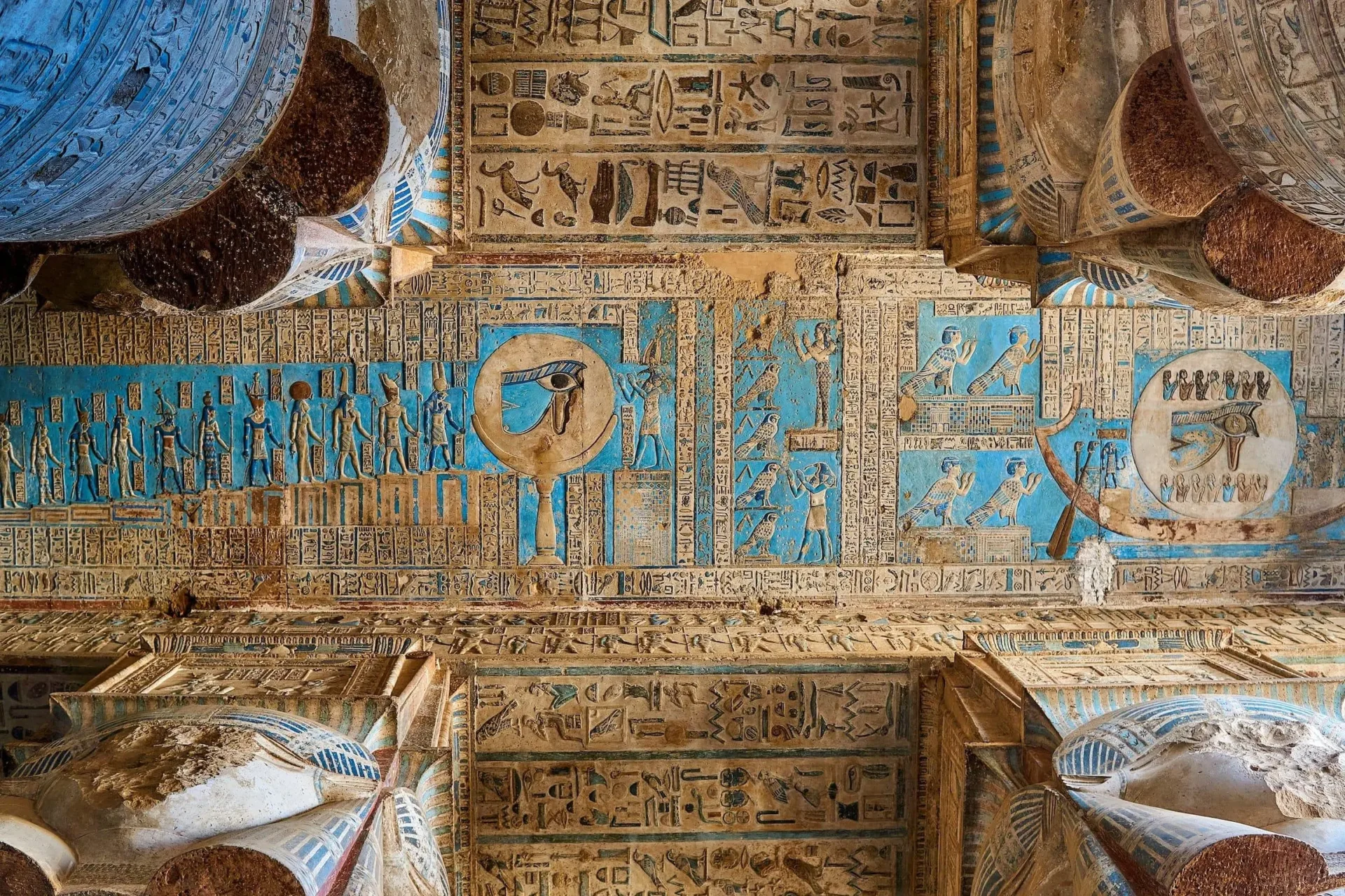 Ancient Egyptian hieroglyphs at the Temple of Hathor